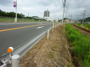 雑草が刈られた事故現場