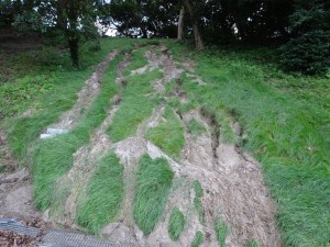 豪雨で壊れた笹山公園南側法面
