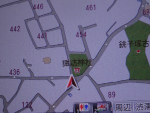 二丈田中の現場地図（カーナビを撮影）