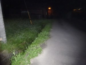 危険個所(蓋の無い側溝)を照らしだしている